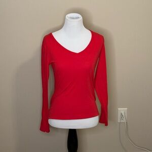 Ann Taylor Bright Red V-Neck Long Sleeve Top